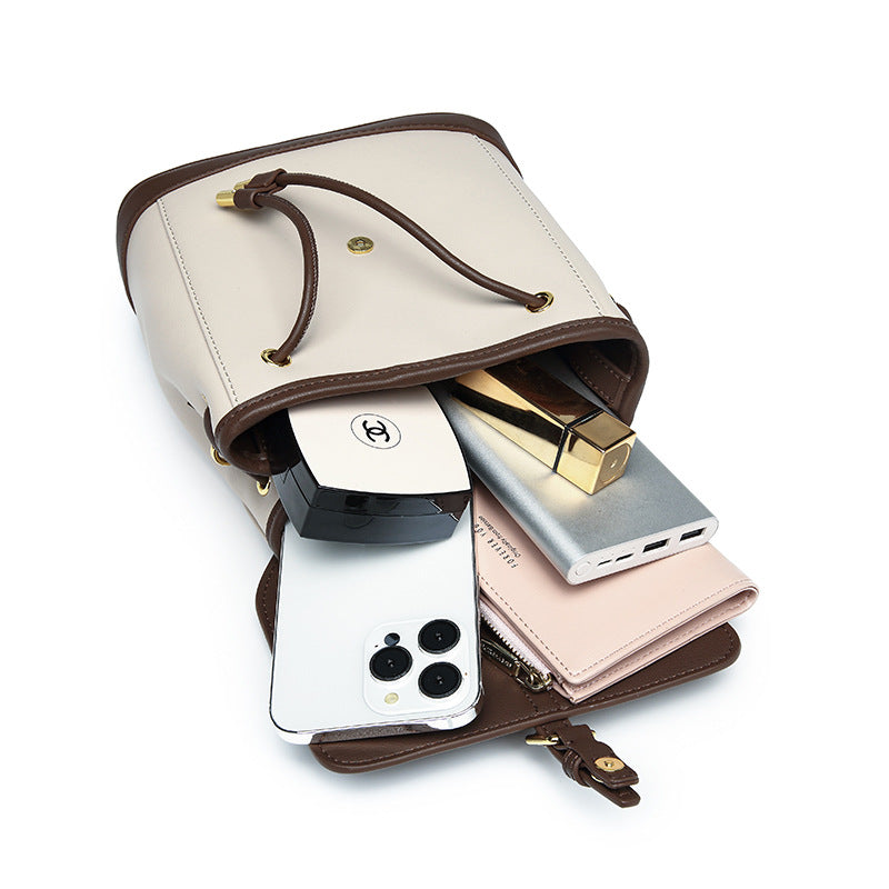 Women's First Layer Leather Contrast Color Retro Backpacks