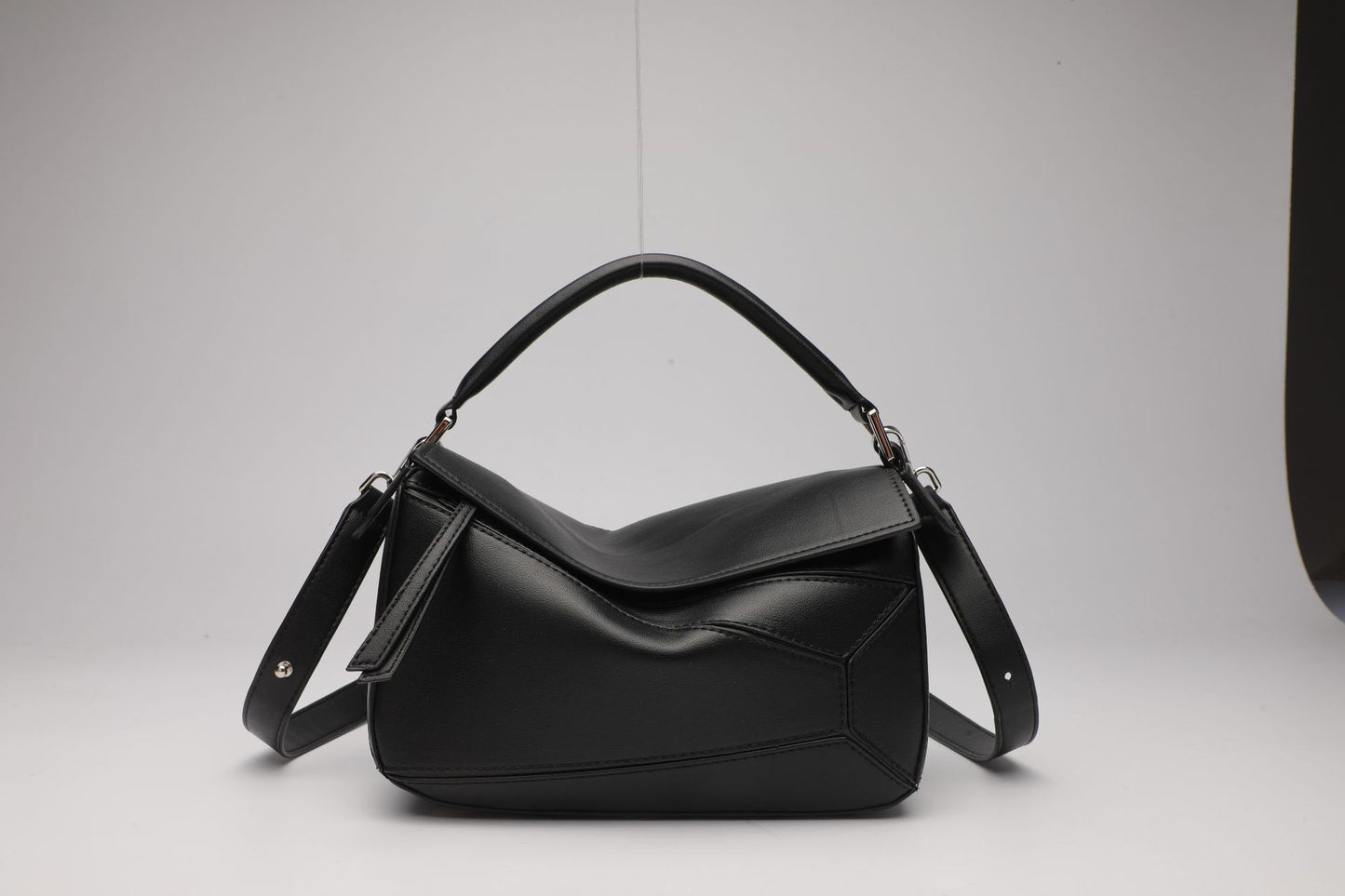 Women's Geometric Color Matching Stitching Leather Pillow Handbags