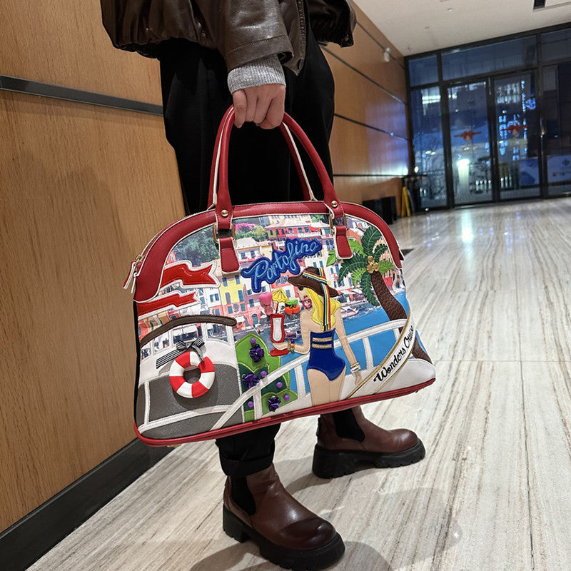 Women's High-grade Elegant Female Stitching Embroidered Large Tote Bags