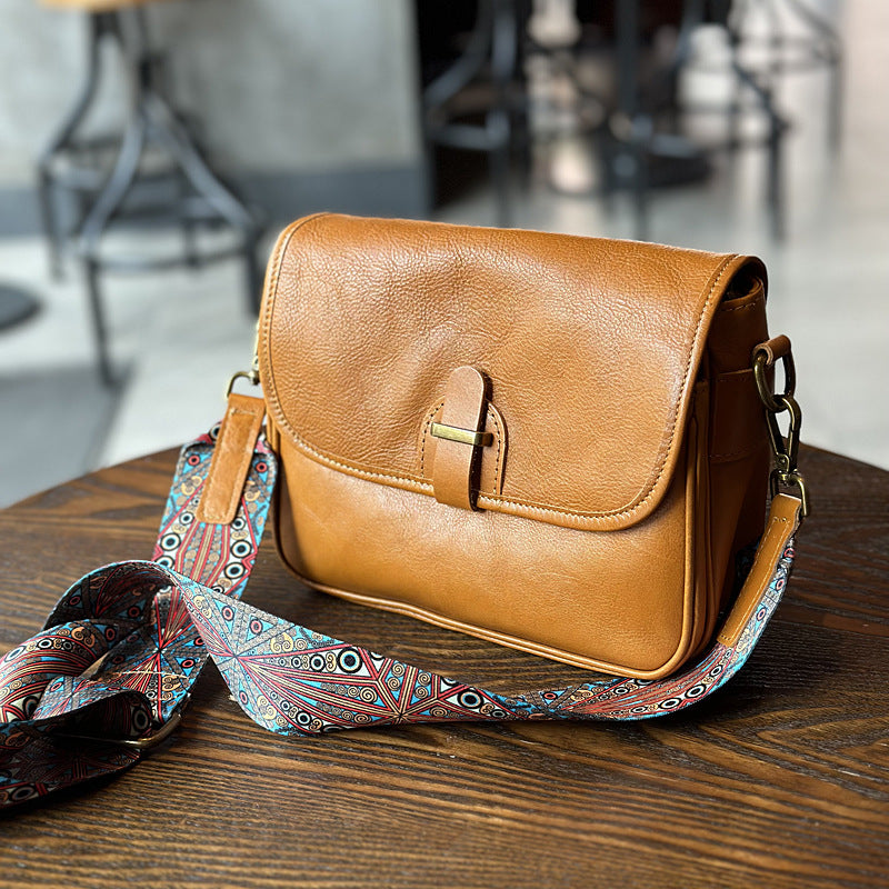 Women's Retro Fashion Vegetable Tanning Leather Ribbon Crossbody Bags