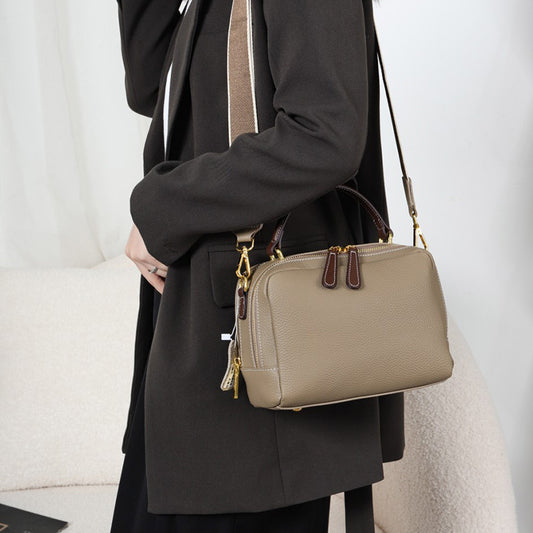 Women's First Layer Leather Pillow Genuine Boston Crossbody Bags