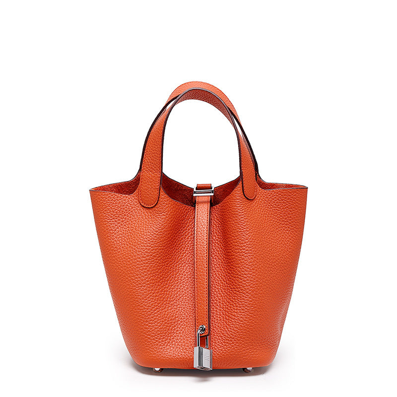 Women's Quality First Layer Cowhide Niche Basket Leather Large Bags