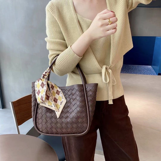 Women's Hand-woven Genuine Leather Vegetable Basket Shopping Shoulder Bags
