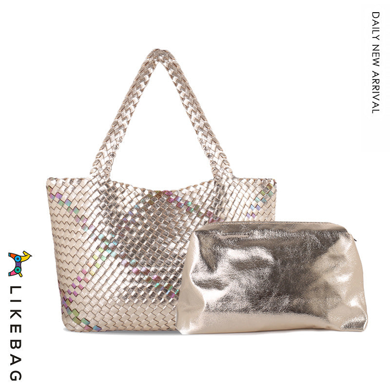 Contrast Color Hand-woven Design Fashion Large Shoulder Bags