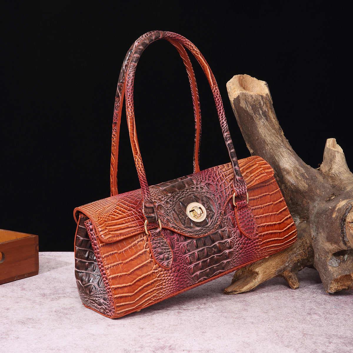 Women's Retro Portable Underarm Baguette Crocodile Pattern Crossbody Bags