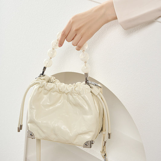 Women's Style Beaded First Layer Cowhide Hand-held Flower Crossbody Bags