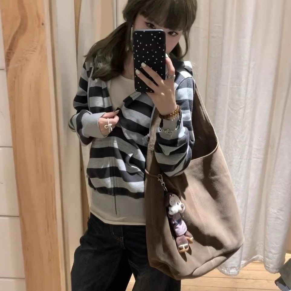 Delegated Purchase Brown Suede Pure Cowhide Shoulder Bags