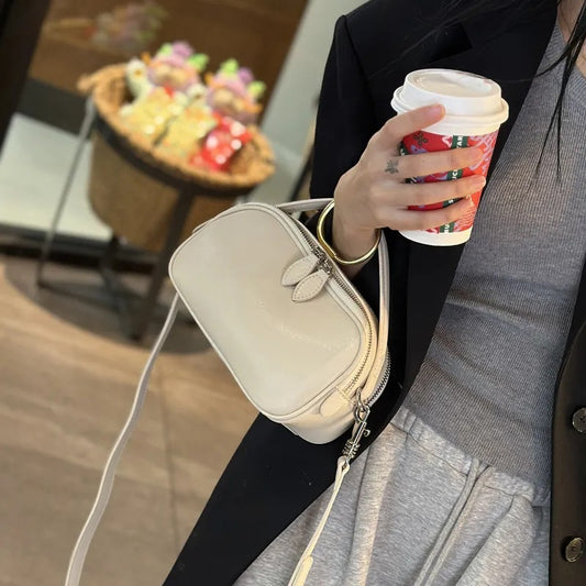 Women's Summer Genuine Leather Double Zipper Portable Crossbody Bags