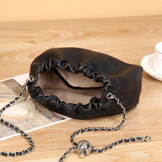 Women's Golden Ball Chain Genuine Leather Soft Crossbody Bags