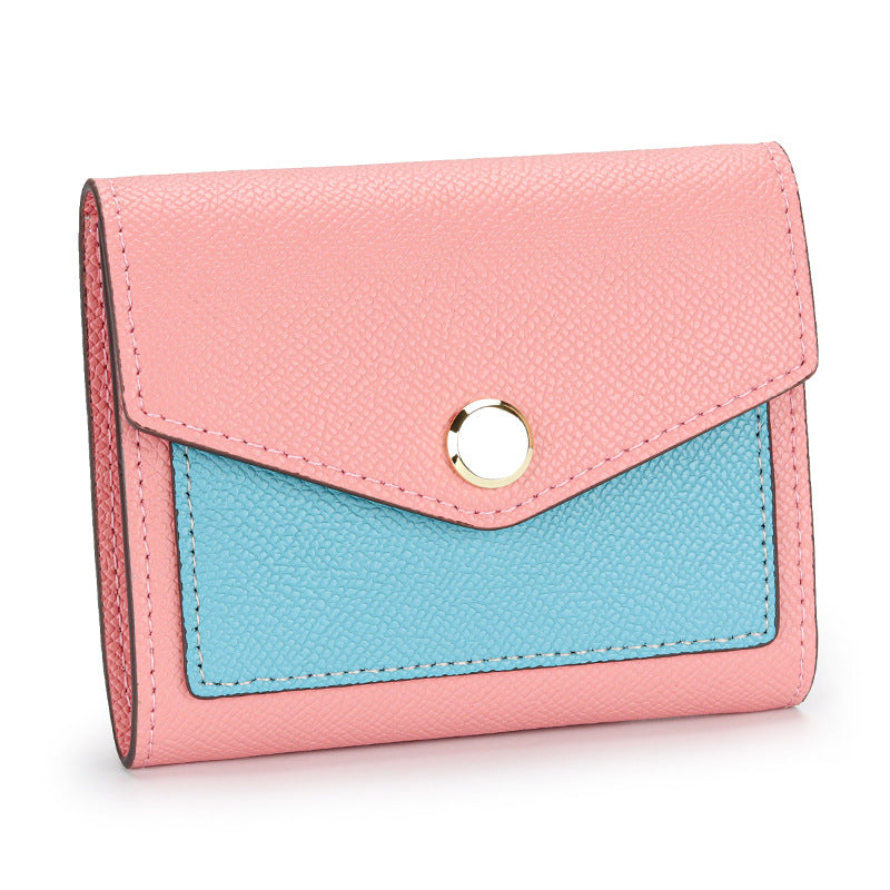 Women's Full Leather Short Korean Style Contrast Color Versatile Ladies Wallets