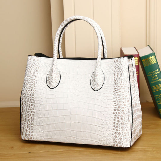 Women's Crocodile Belly Pattern Large Capacity First Layer Cowhide Bags