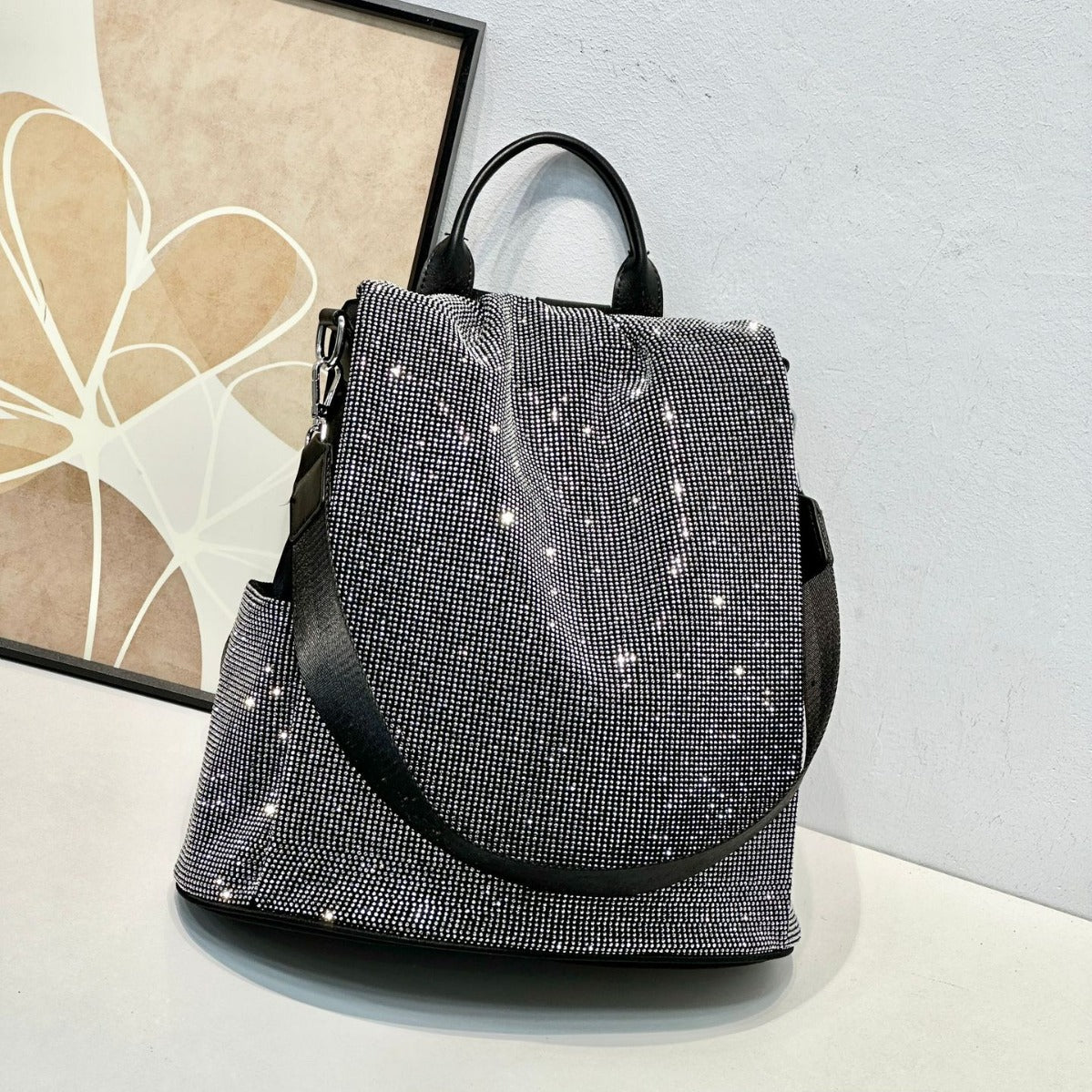 Women's Rhinestone Korean Style Versatile Sequin Fashion Large Backpacks