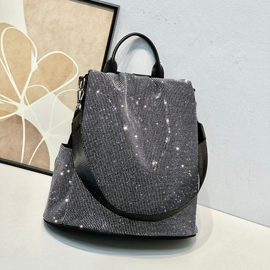 Women's Rhinestone Korean Style Versatile Sequin Fashion Large Backpacks