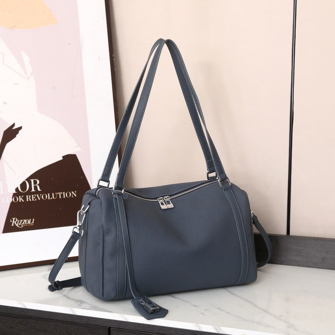 Women's First Layer Cowhide Boston Portable Genuine Shoulder Bags