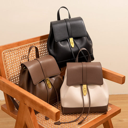 Women's Lightweight Genuine Leather College Trip Large Backpacks