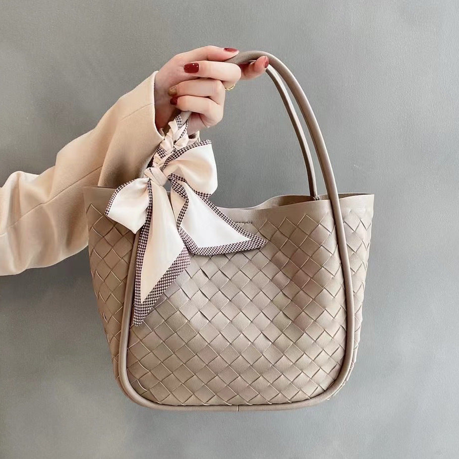 Women's Hand-woven Genuine Leather Vegetable Basket Shopping Shoulder Bags