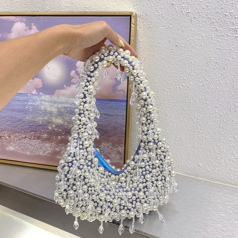 Sweet Fresh Cute Wild Pearl Crystal String Beads Handbags