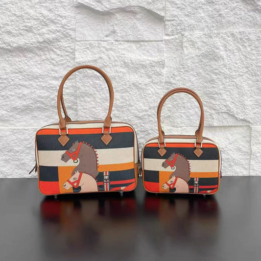 First Layer Cowhide Stitching Canvas Iti Tote Bags