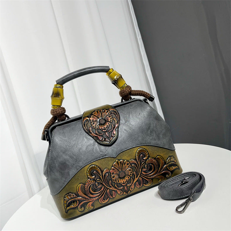 Texture Soft Leather Carved Textured National Style Handbags