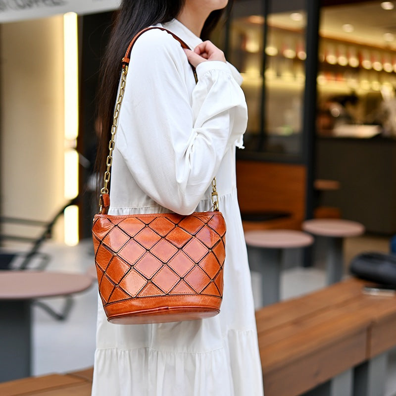 Women's Pattern Rhombus Splicing Fashion Vegetable Tanning Crossbody Bags