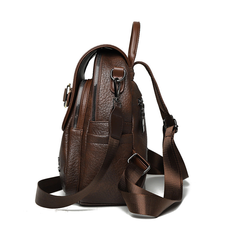 Women's Fashionable Large Capacity Leather Commuter Backpacks