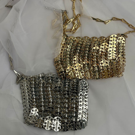 Women's Retro Metal Sequins Chain Hand-woven Sequin Underarm Shoulder Bags
