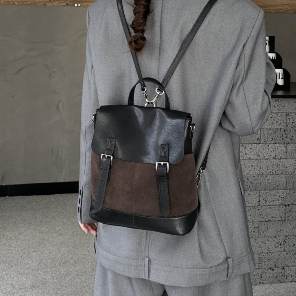 Matte Leather Contrast Color Large Capacity Backpacks