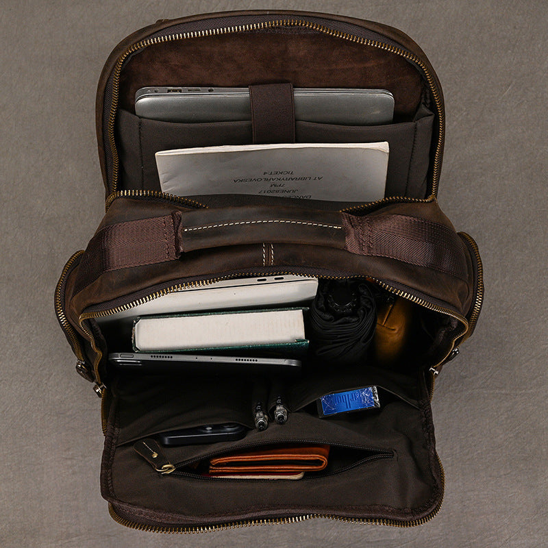 Men's Vintage Crazy Horse Leather Large Capacity Cowhide Backpacks