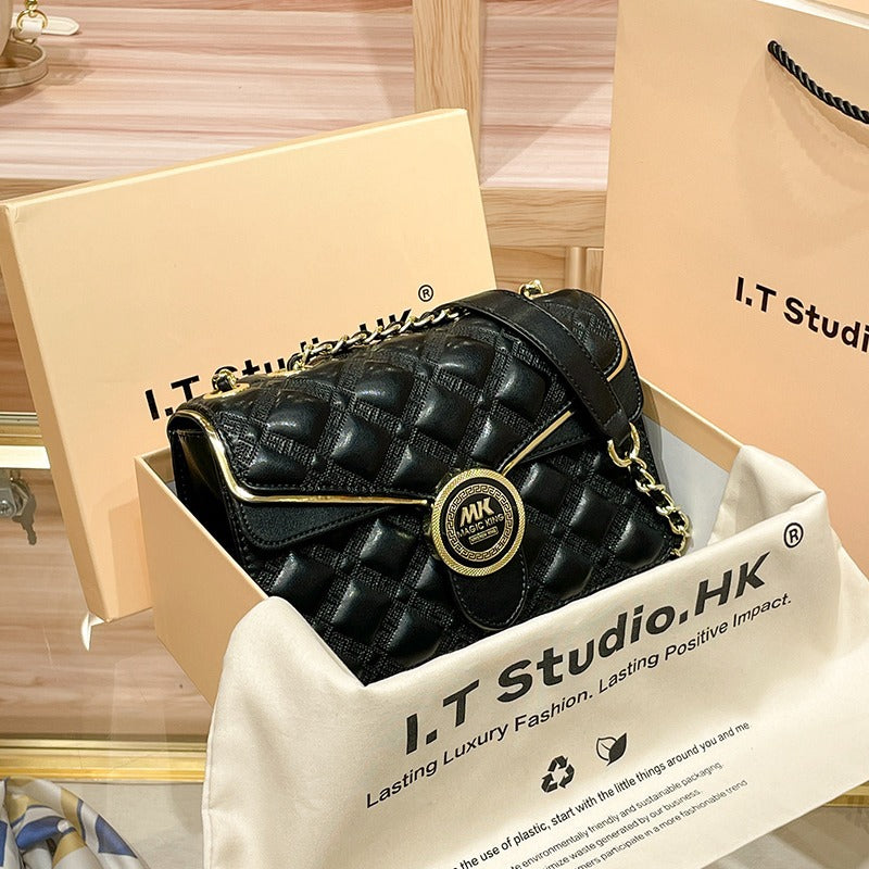 Women's Simple Rhombus Chain Genuine Leather Shoulder Bags
