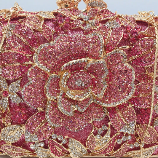 Women's Selected Diamond Hollow Pink Rose Banquet Evening Bags