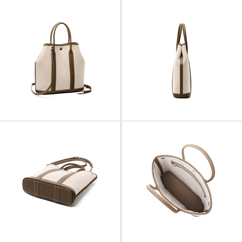Women's Canvas Stitching Leather High-grade Large Capacity Handbags