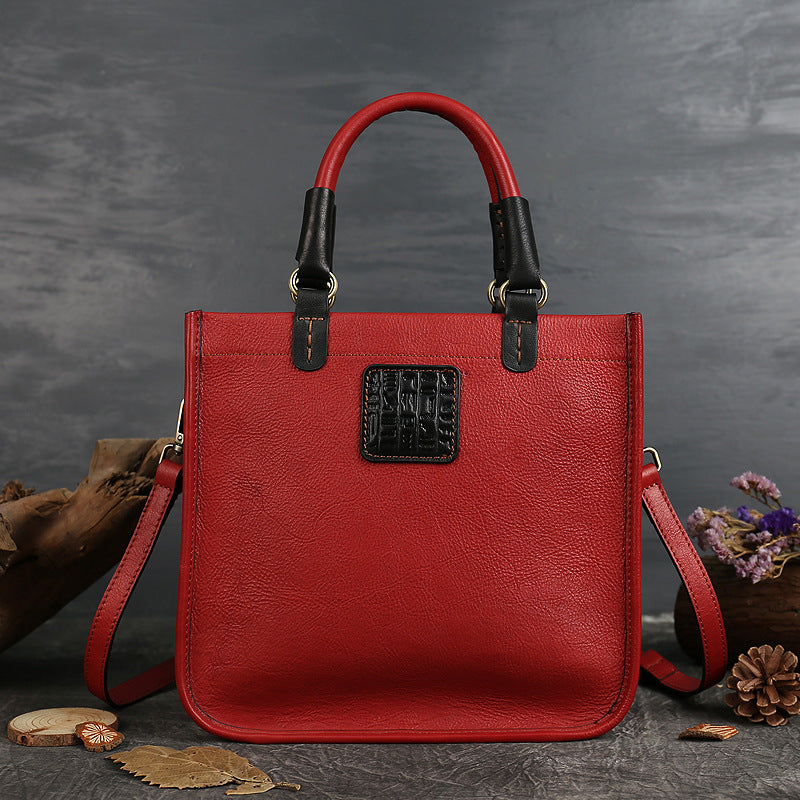 Women's First Layer Cowhide Simple Light Vintage Zipper Bags