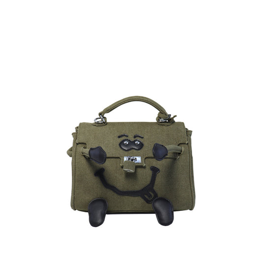 Women's Hip Hop Iti Army Green Smiley Shoulder Bags