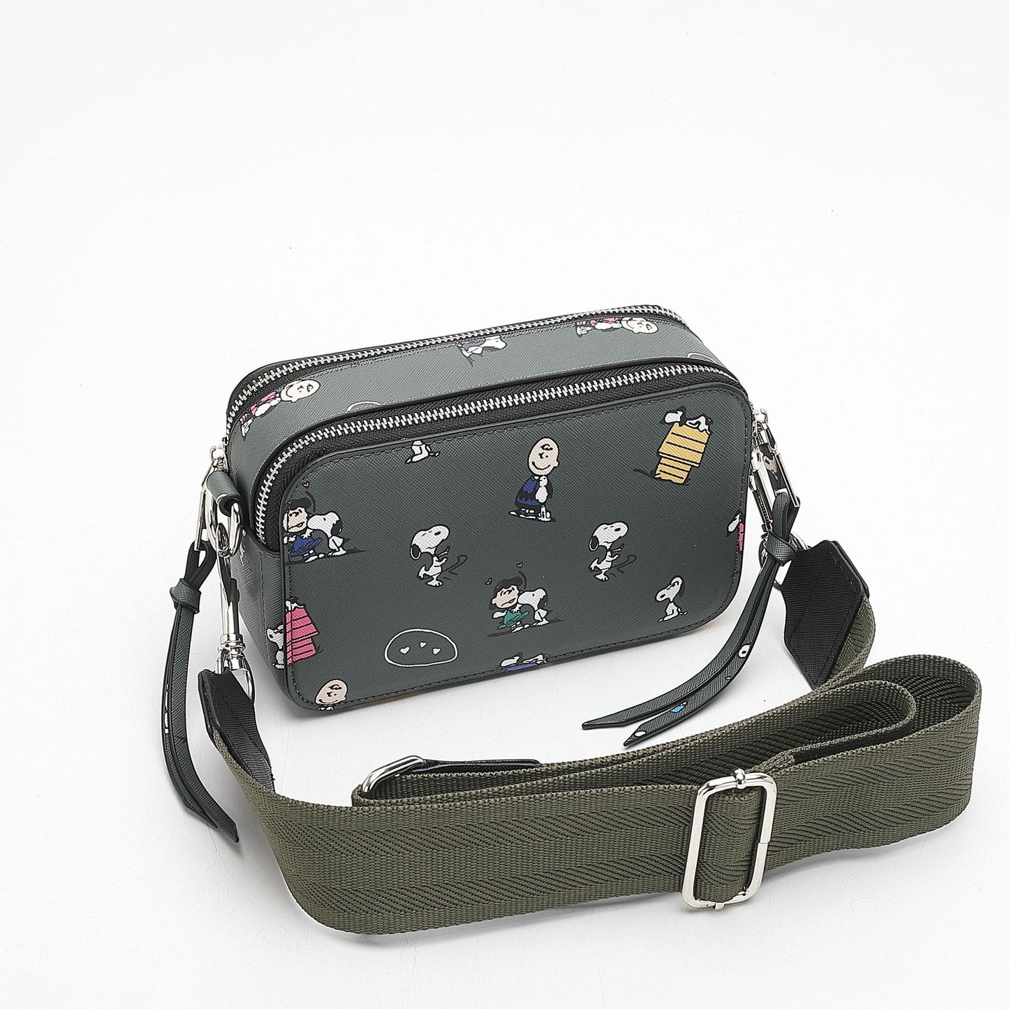 Women's Wide Strap Mark Double Zipper Classic Bags