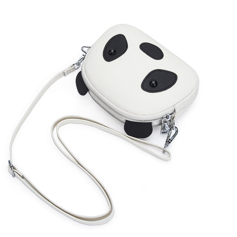 Women's Layer Cowhide Cartoon Cute Panda Fashion Crossbody Bags