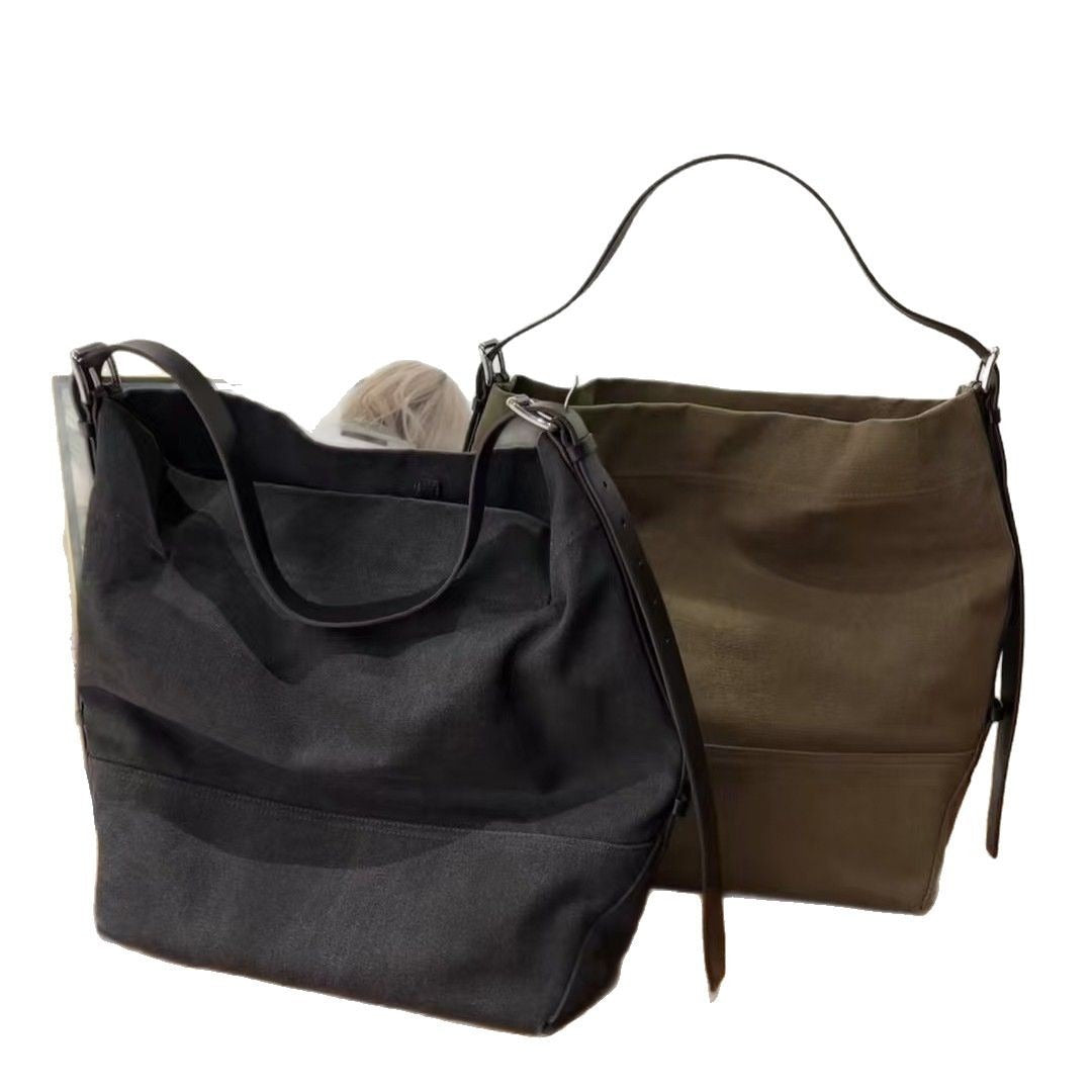 Large Vintage Fabric With Leather Capacity Crossbody Bags