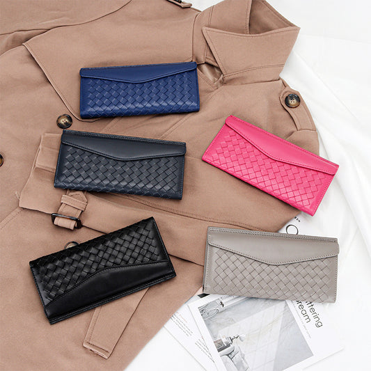 Women's & Men's & Sheepskin Long Leather Hand-woven Large Ladies Wallets