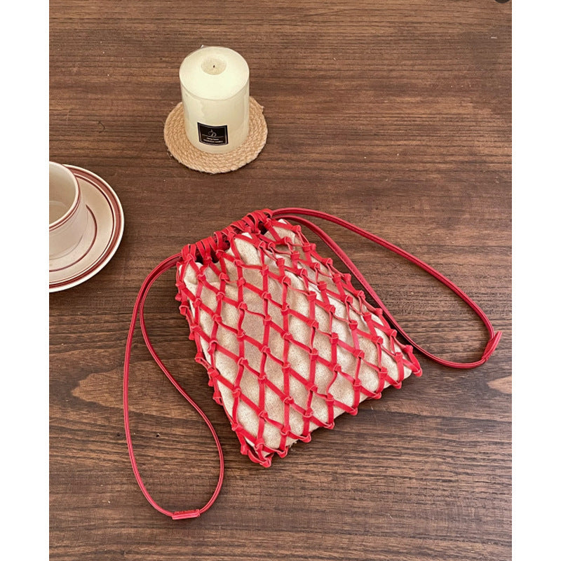 Women's Hand-woven Net Mobile Mini Drawstring Lucky Bags