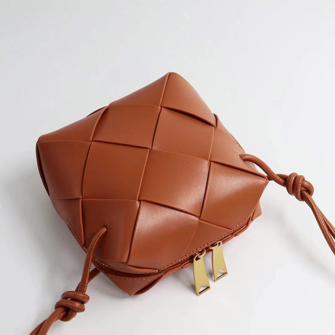 Women's Woven High-grade Genuine Leather Plaid Lunch Crossbody Bags