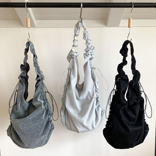 Women's Sier String Cloth Drawstring Design One Shoulder Bags