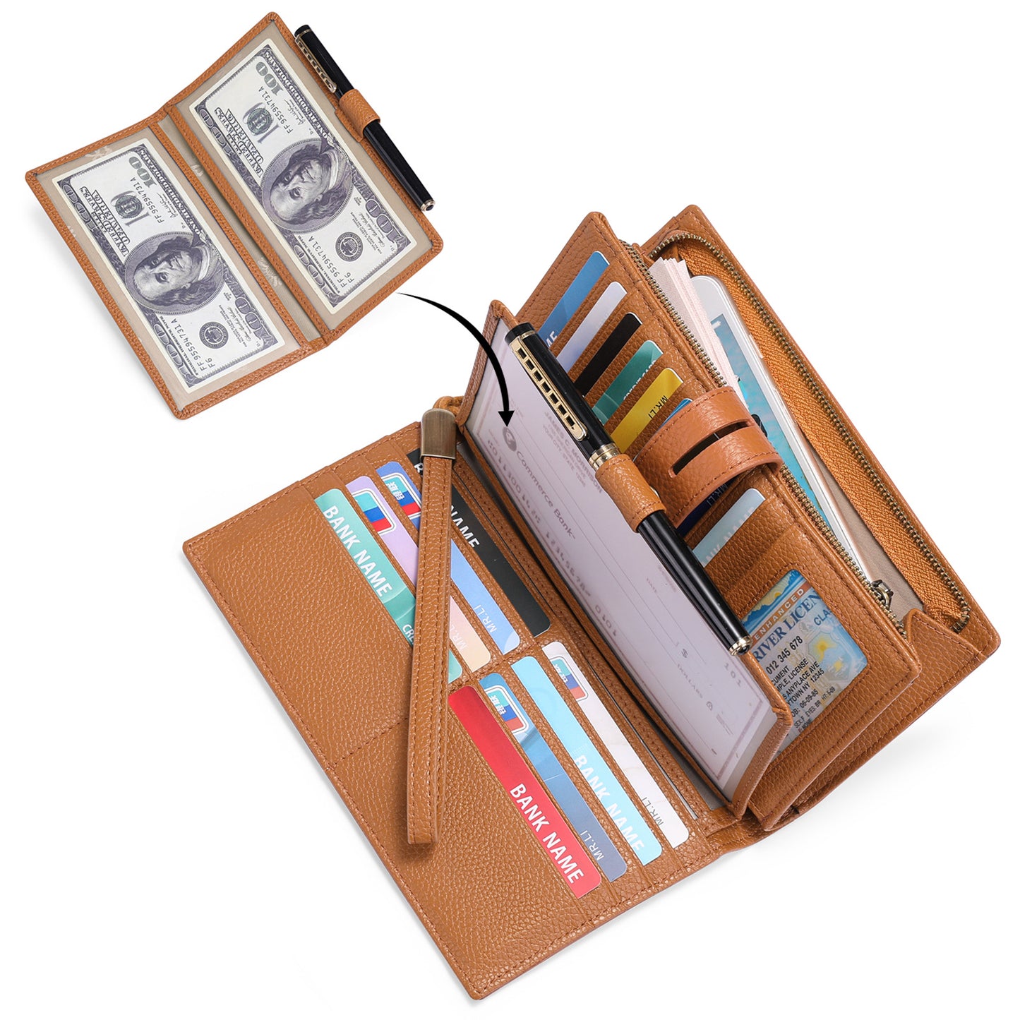 Women's Long Zipper Multiple Slots Genuine Leather Ladies Wallets