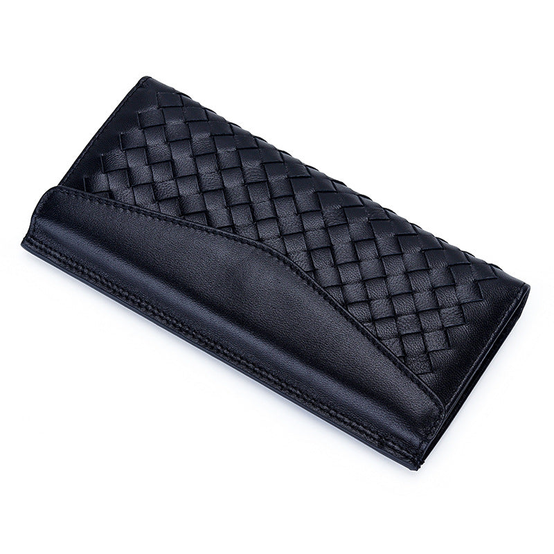 Women's & Men's & Sheepskin Long Leather Hand-woven Large Ladies Wallets
