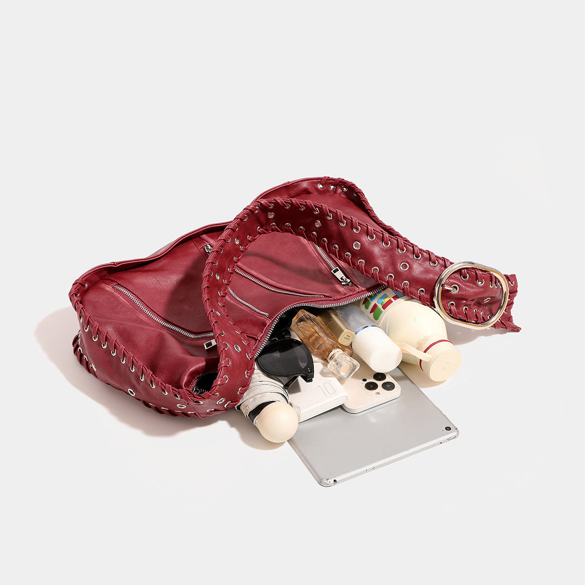 Women's Retro Motorcycle Brushed Woven Underarm Wide Shoulder Bags
