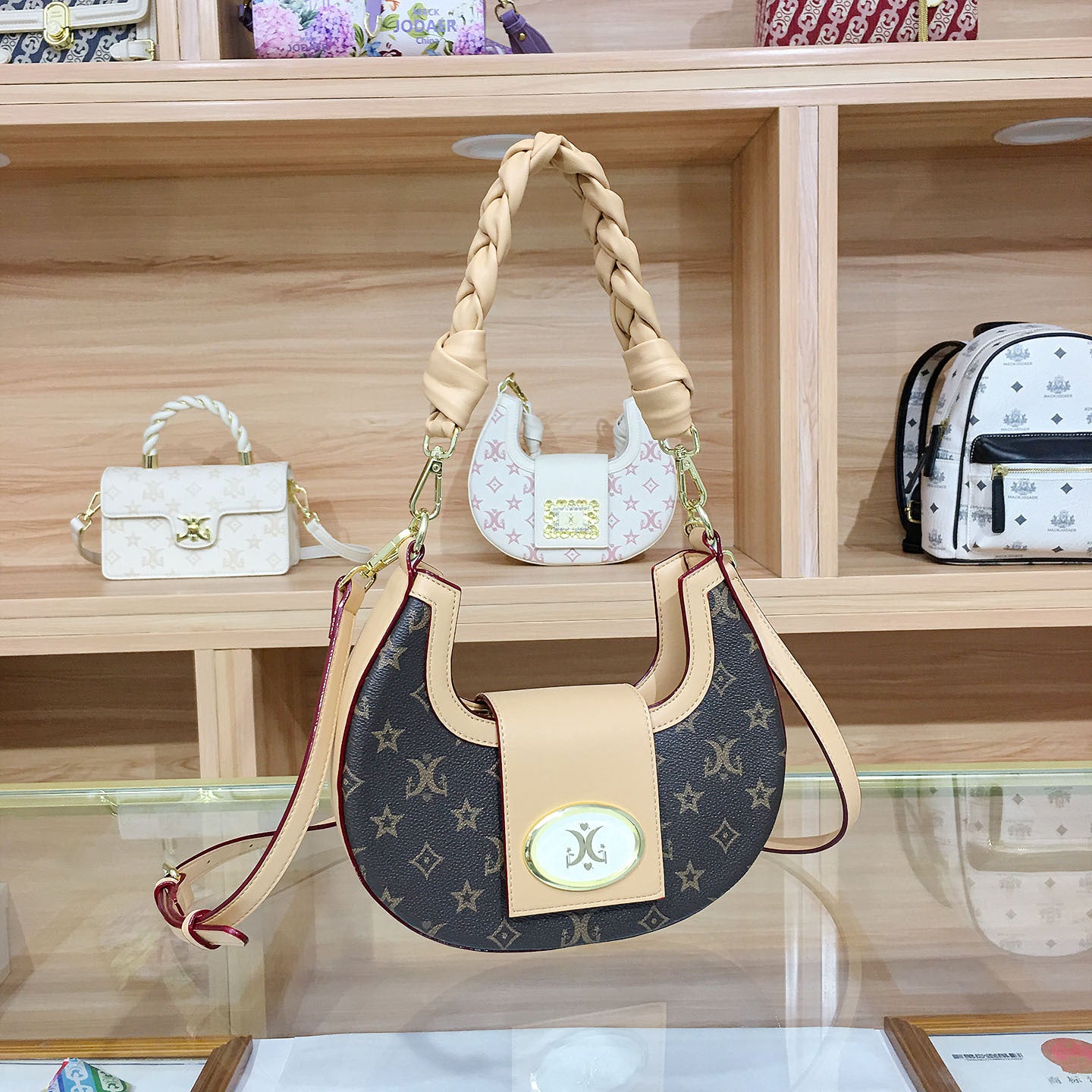 Women's Crescent Moon Hand-woven Twist Braid Shoulder Bags