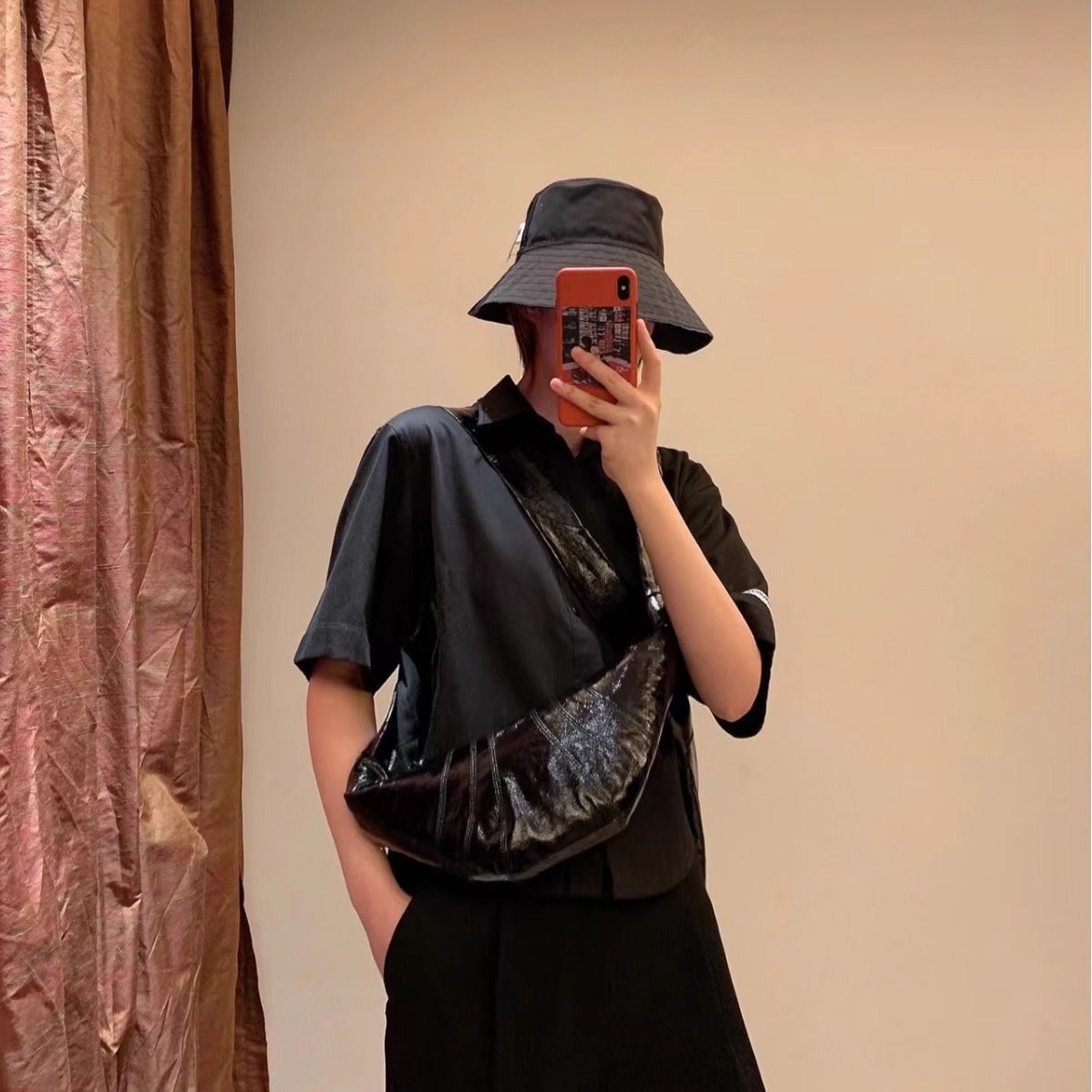 Lazy Can Be Praised Croissant Linen Crossbody Bags