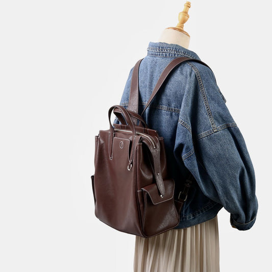 Women's Crystal Vegetable Tanning Leather Large Capacity Backpacks