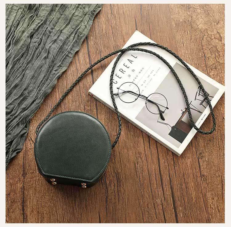 Landscape Dyed Vegetable Tanning Leather Round Pie Original Handmade Crossbody Bags