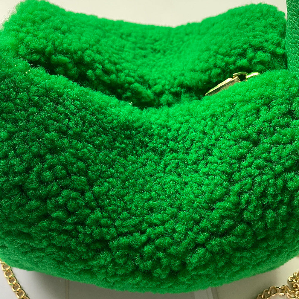 Women's Plush Genuine Leather Box Green Hand Shoulder Bags