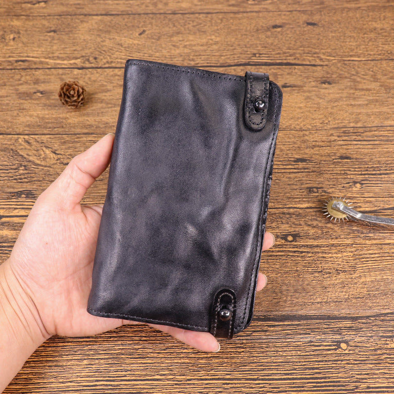Men's Cowhide Hand-rub Color Distressed Long Retro Multiple Men's Wallets