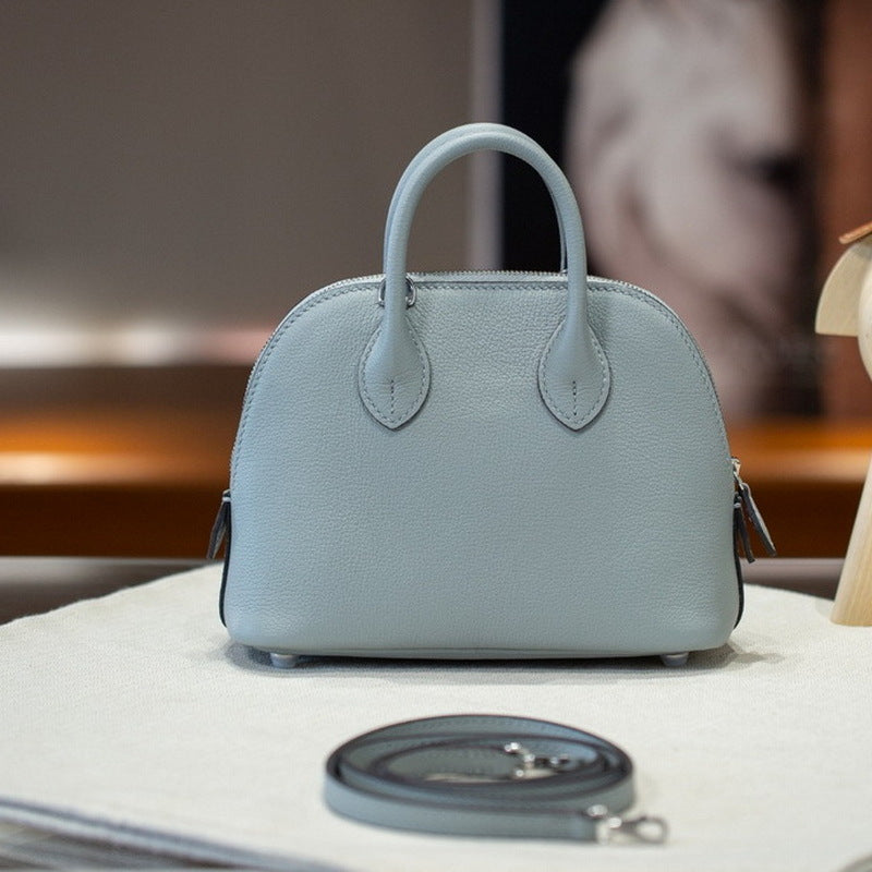 Line Steel Hardware Layer Leather Mini Shell Handbags